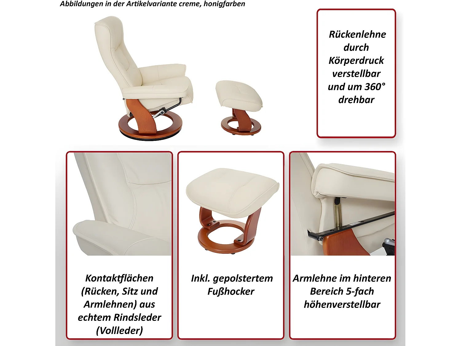 Relaxsessel Halifax, Creme, honigfarben