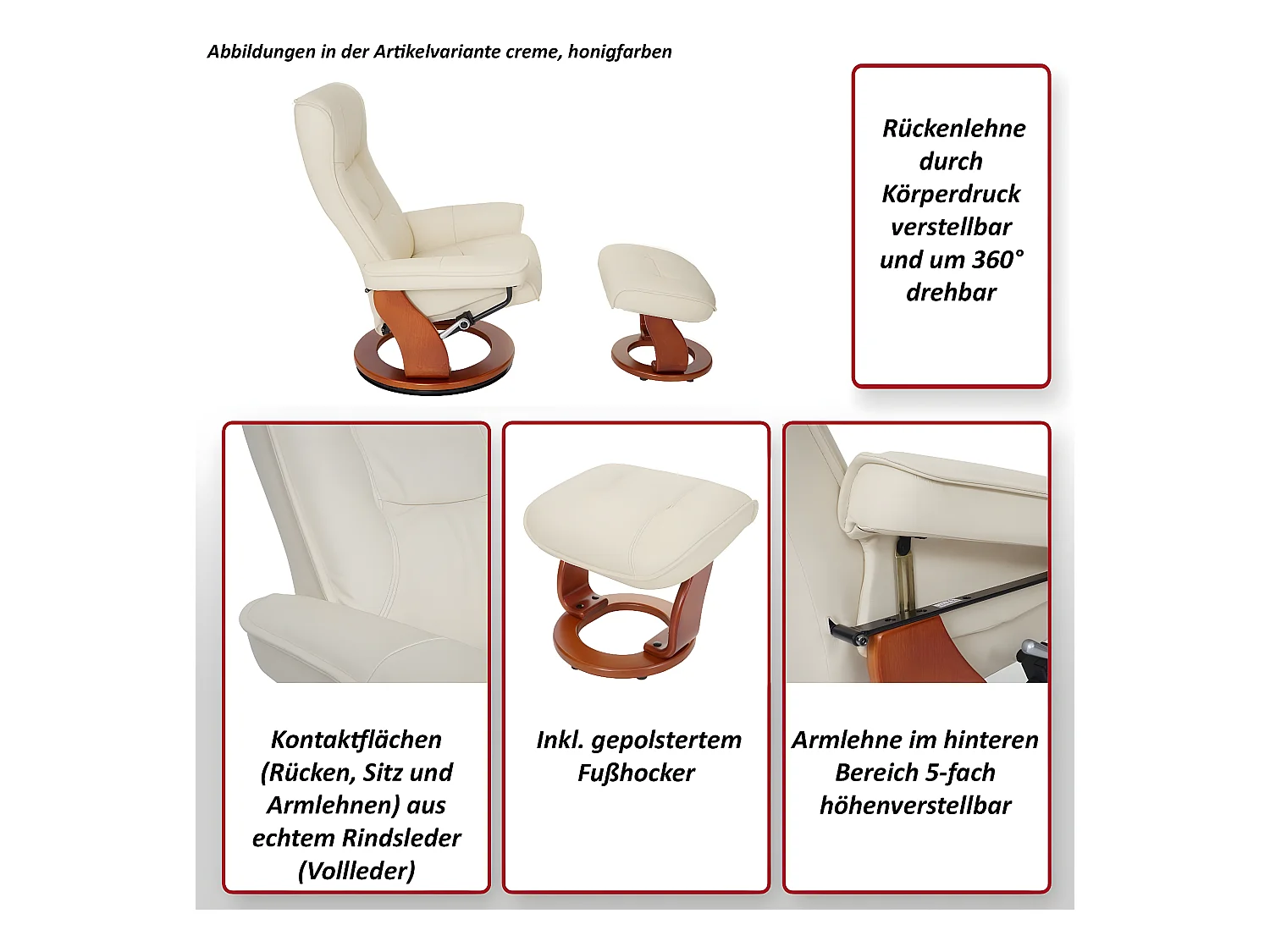 Fauteuil de relaxation Halifax,  crème, doré