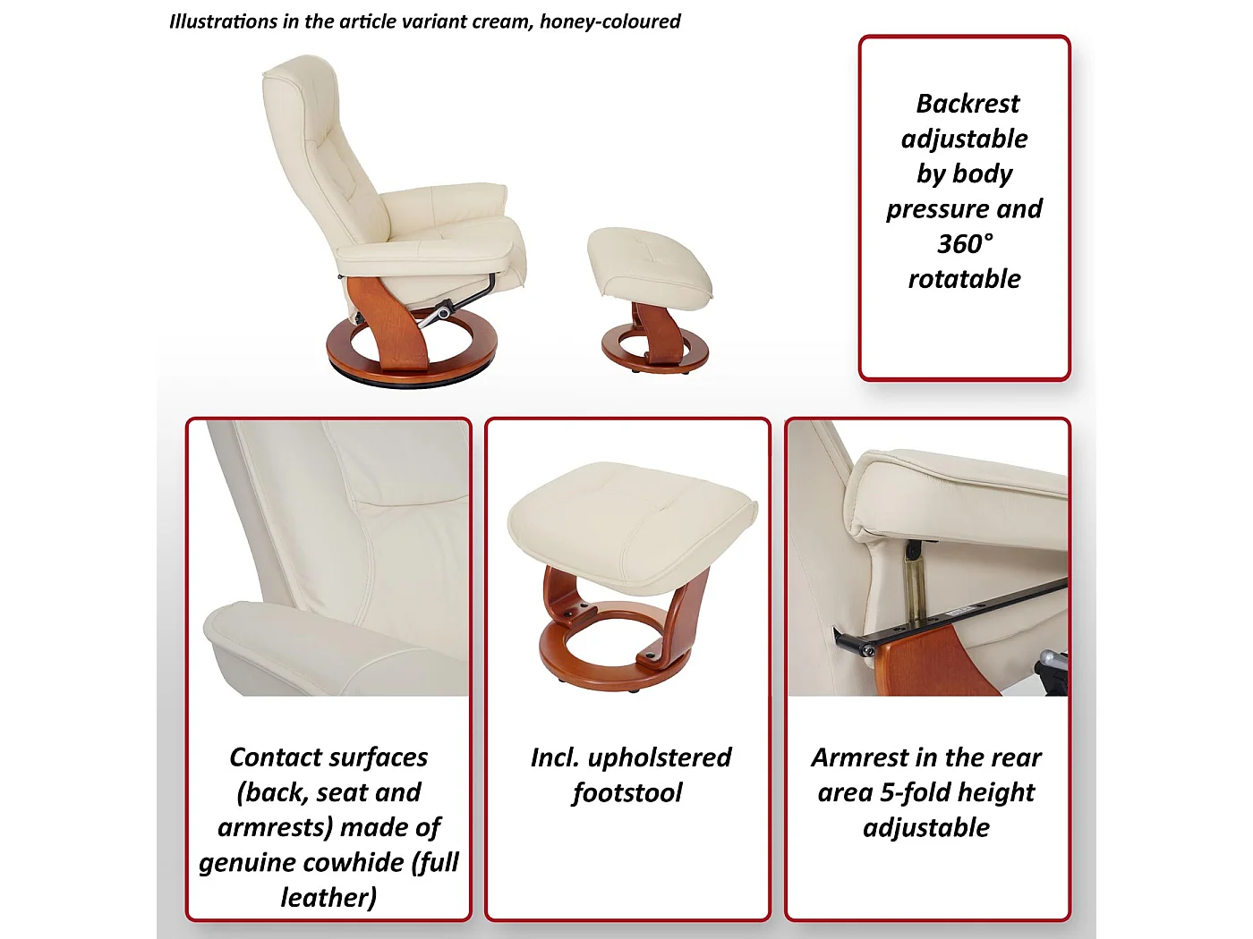 Fauteuil de relaxation Halifax,  crème, doré