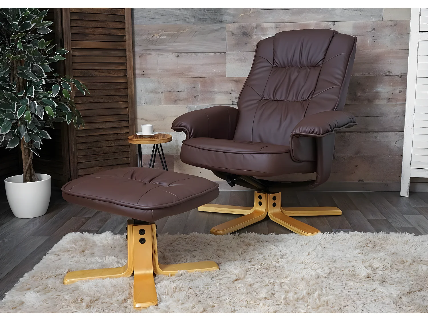 Relaxsessel H56 mit Hocker, Rot-braun