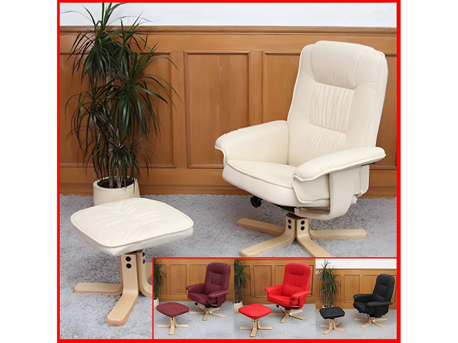 Relaxfauteuil H56 met voetenbank,  bordeaux