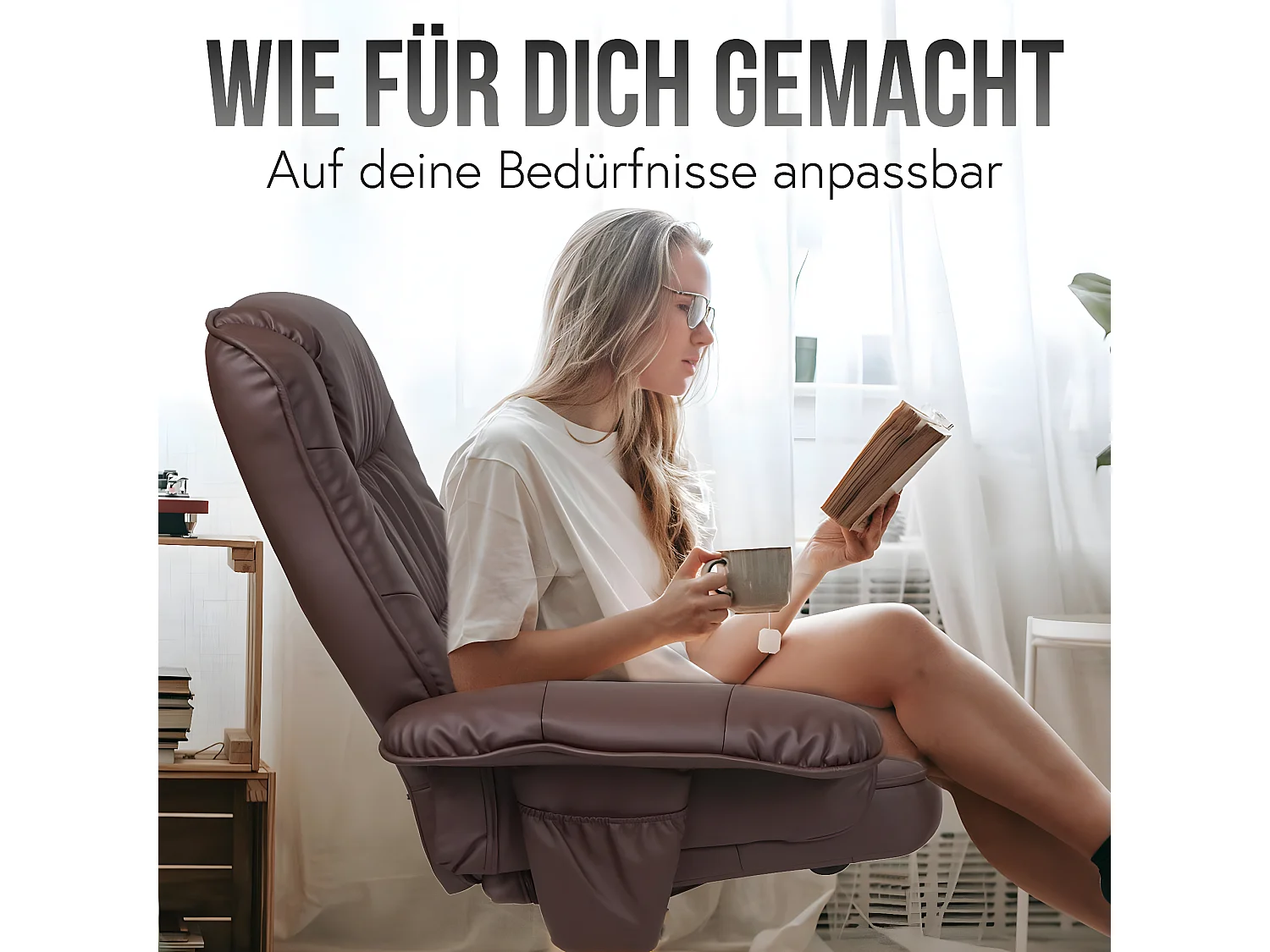 Fauteuil relax H56 avec pouf, Fauteuil relax /de relaxation M56 avec pouf, simili-cuir, bordeaux