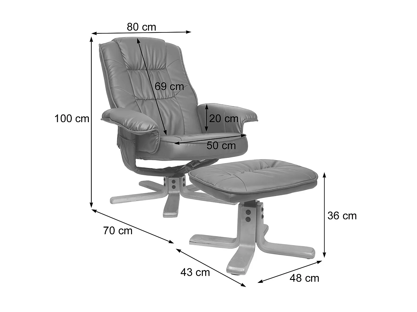 Fotel relaksacyjny H56 z podnóżkiem,  bordowy