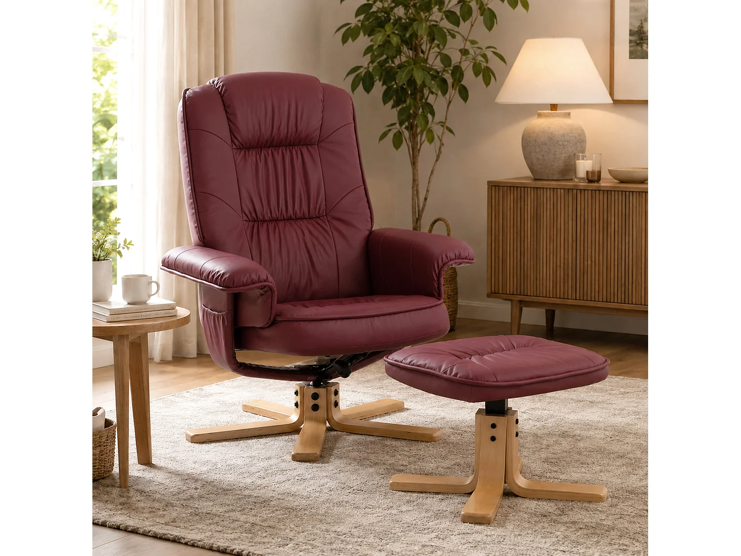Relaxsessel H56 mit Hocker, Bordeaux