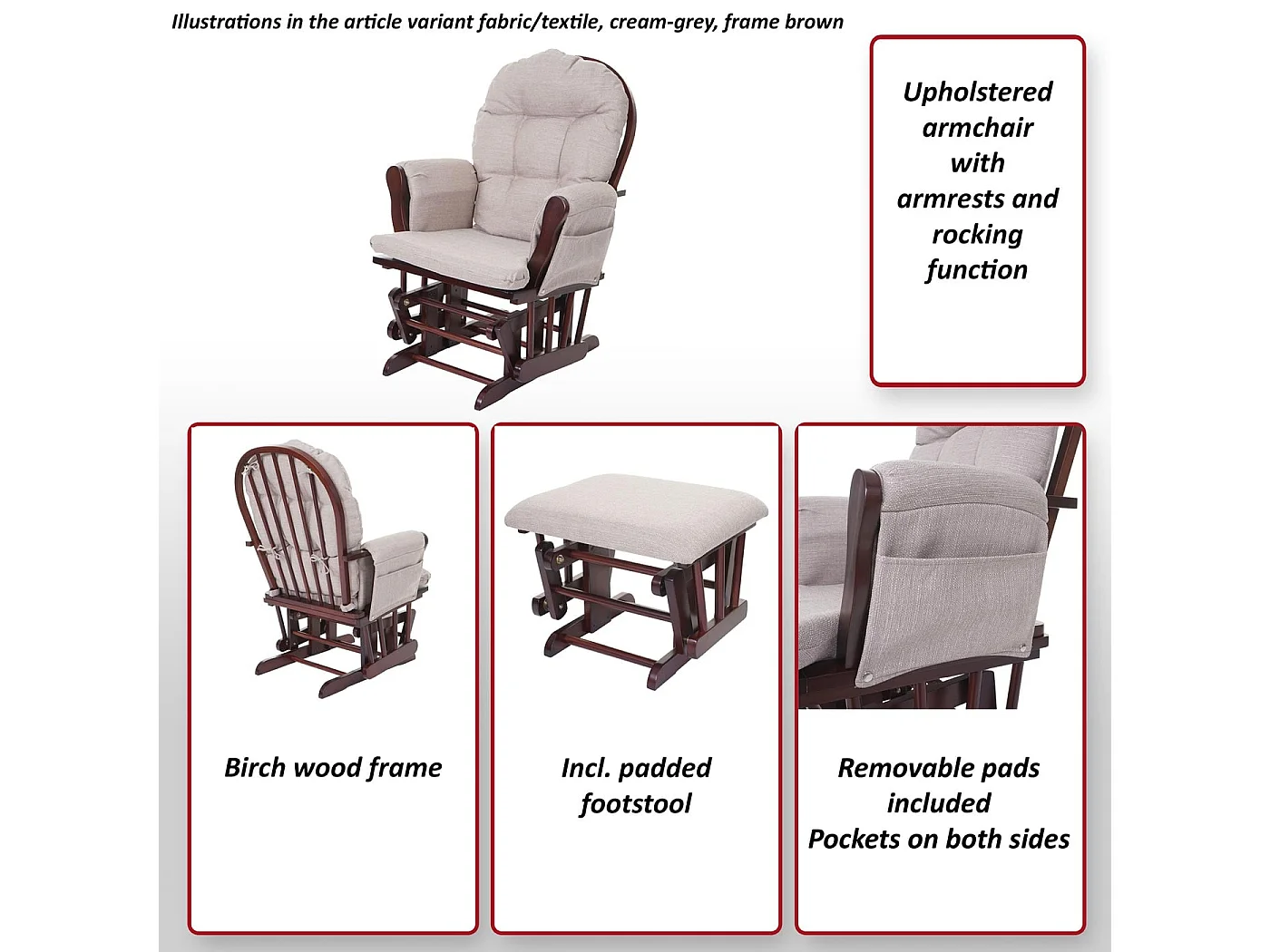 Fauteuil relax MCW-C76 Fauteuil oscillant,  mahagony