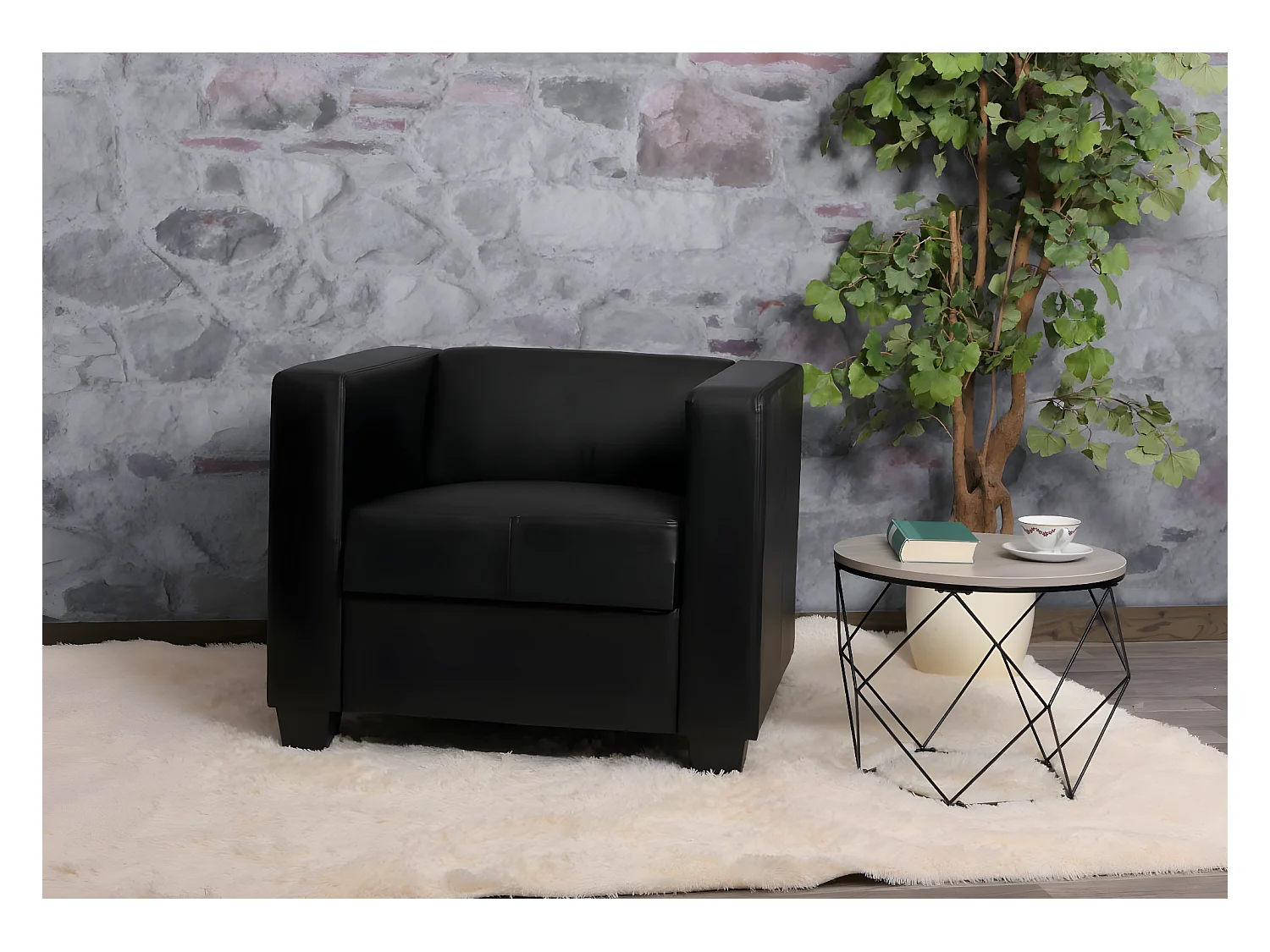 Fauteuil Loungefauteuil Lille,  leder, zwart