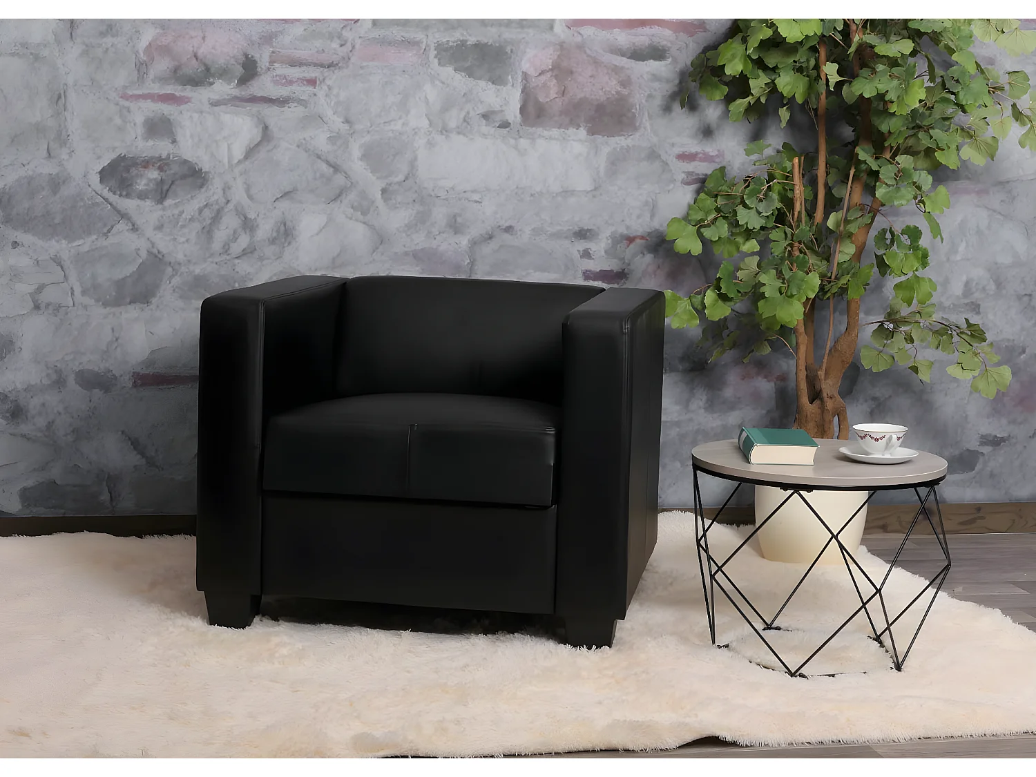 Fotel wypoczynkowy Lille,  skóra, czarny