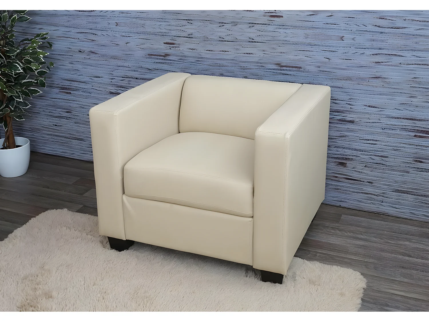 Fauteuil lounge Lille,  simili-cuir, crème