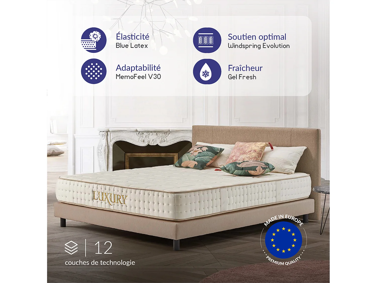 Naturalex - Luxury à ressorts ensachés 135x190 cm - Épais 30 cm - Visco Thermorégulateur - Tissu Premium - Confort - Haute Qualité - Respirabilité optimale