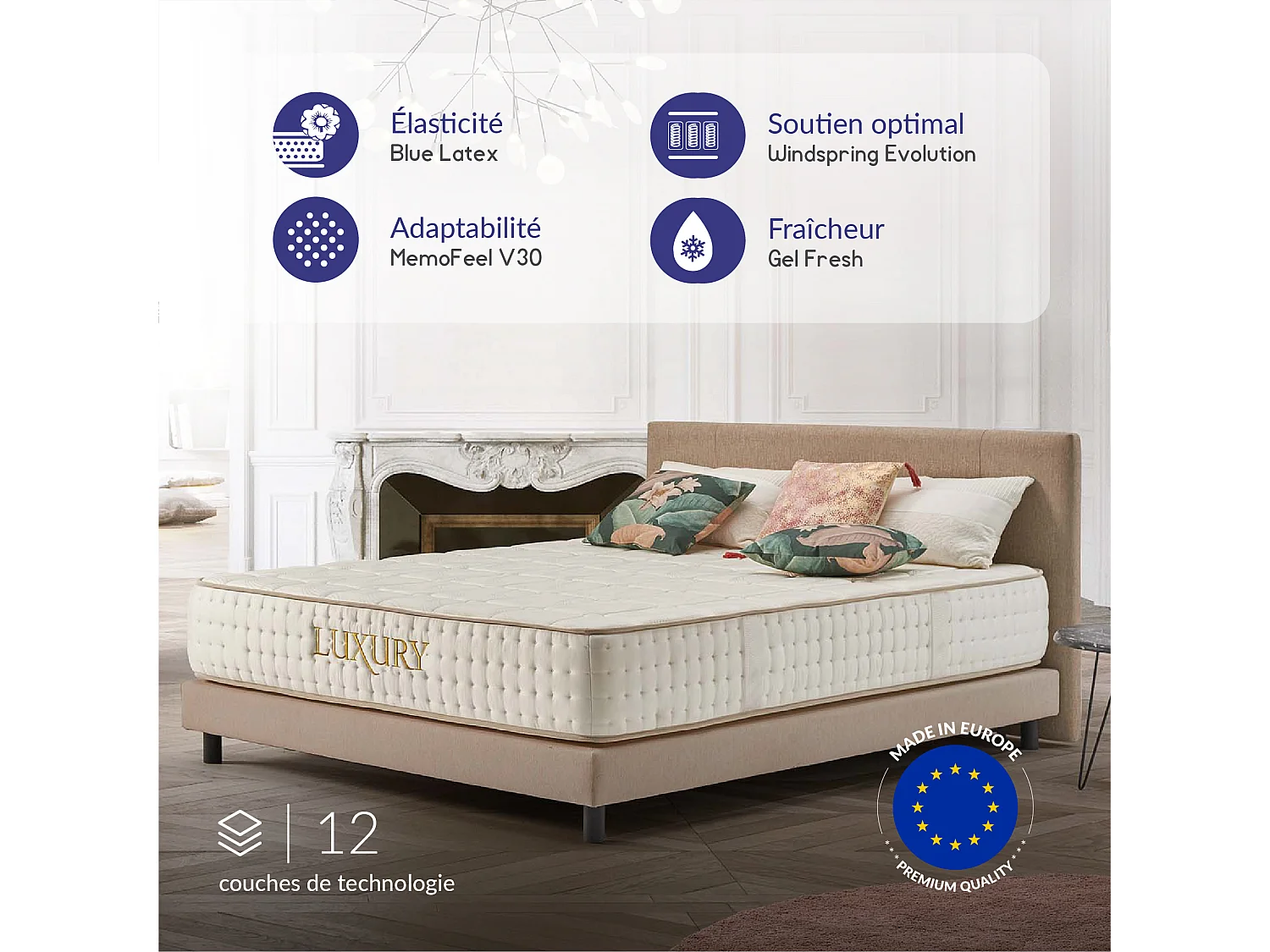 Naturalex - Luxury à ressorts ensachés 160x200 cm - Épais 30 cm - Visco Thermorégulateur - Tissu Premium - Confort - Haute Qualité - Respirabilité optimale