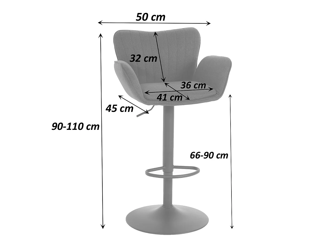 Tabouret de bar MCW-M67,  gris clair pied noir