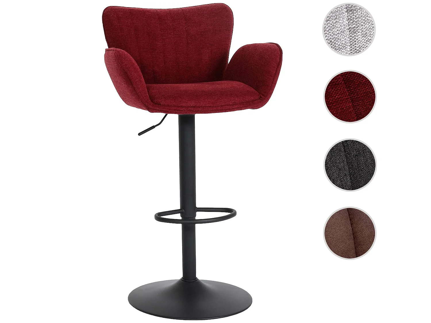 Tabouret de bar MCW-M67,  bordeaux pied noir