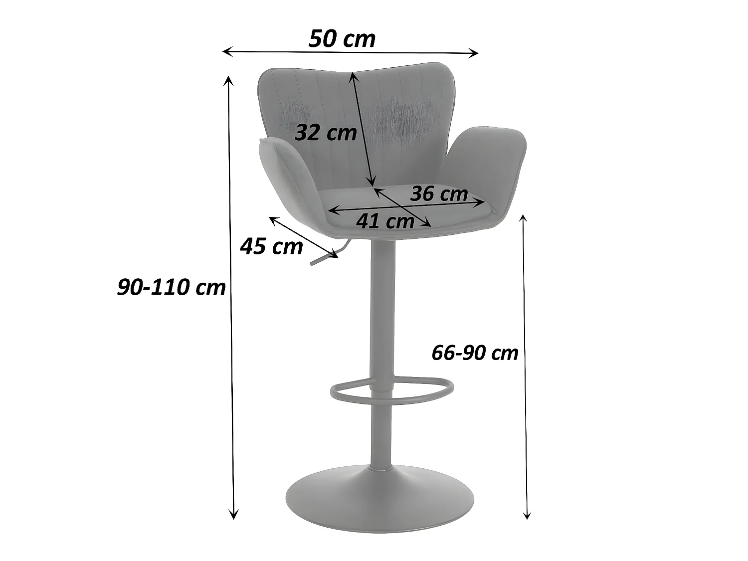 Tabouret de bar MCW-M67,  brun foncé pied noir