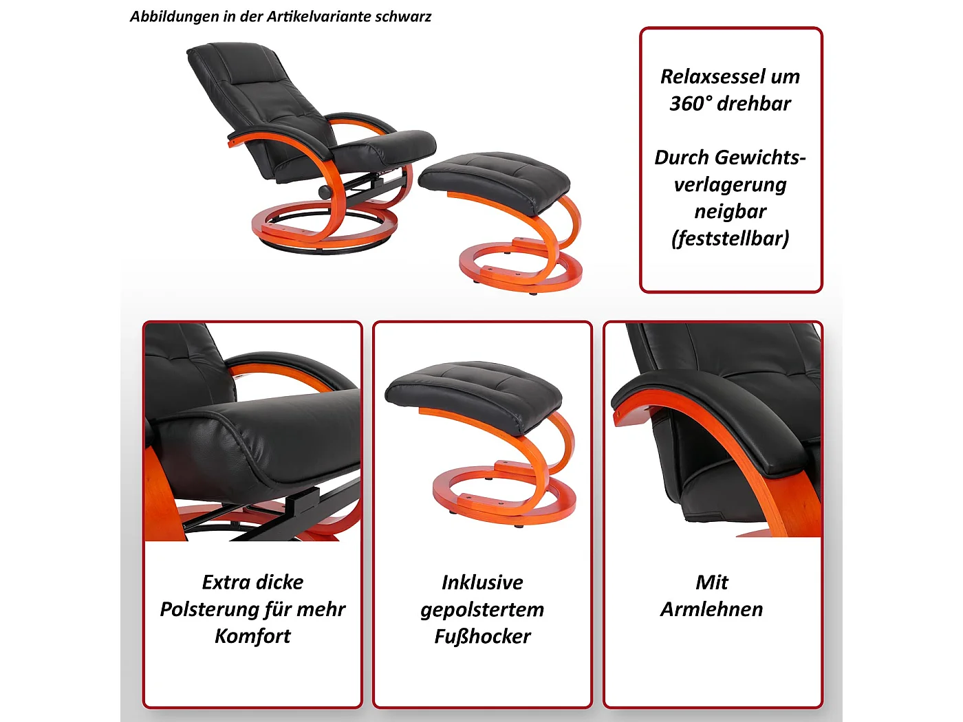 Relaxfauteuil Aprilia met voetenbank,  bordeaux
