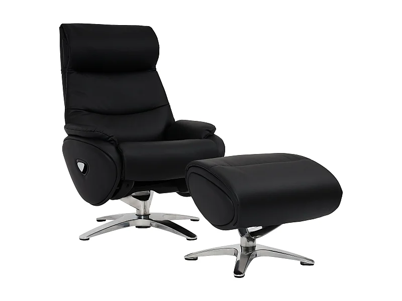 Poltrona relax reclinabile con poggiapiedi MCW-K98 girevole pelle/ecopelle metallo ~ nero