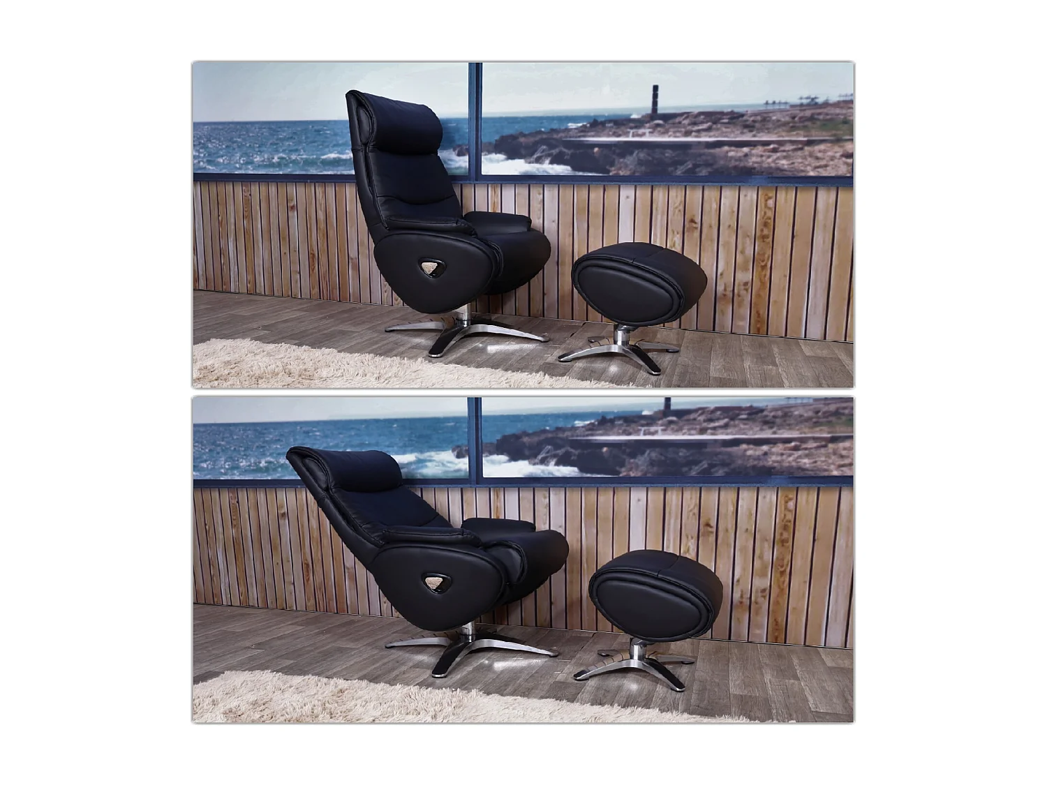 Relaxsessel mit Hocker MCW-K98, Schwarz