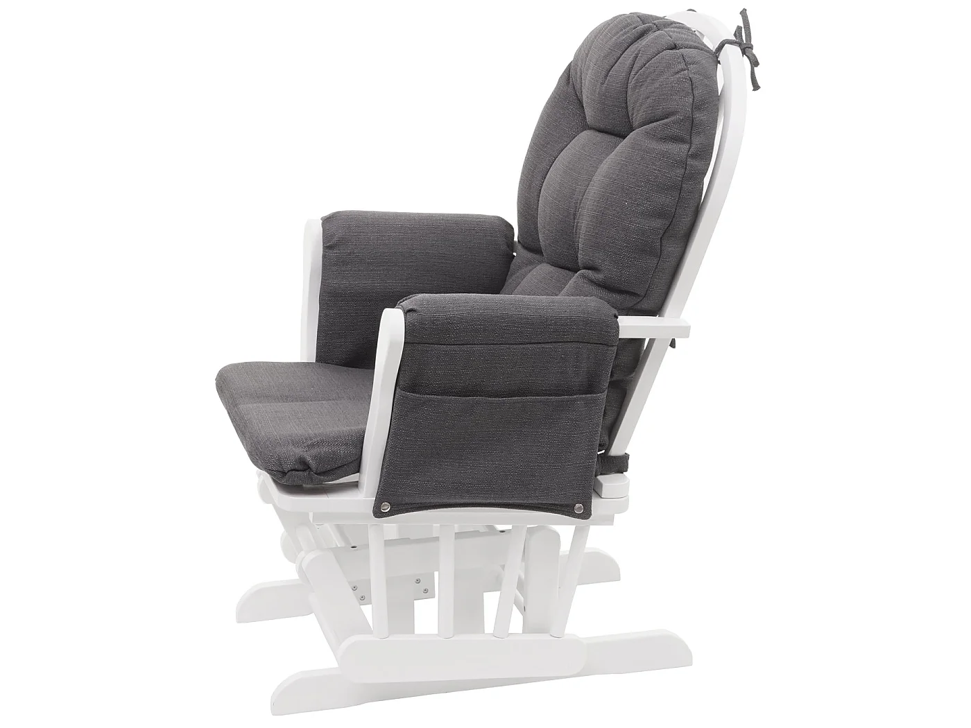 Poltrona a dondolo MCW-C76 legno della gomma tessuto con poggiapiedi bianco grigio scuro