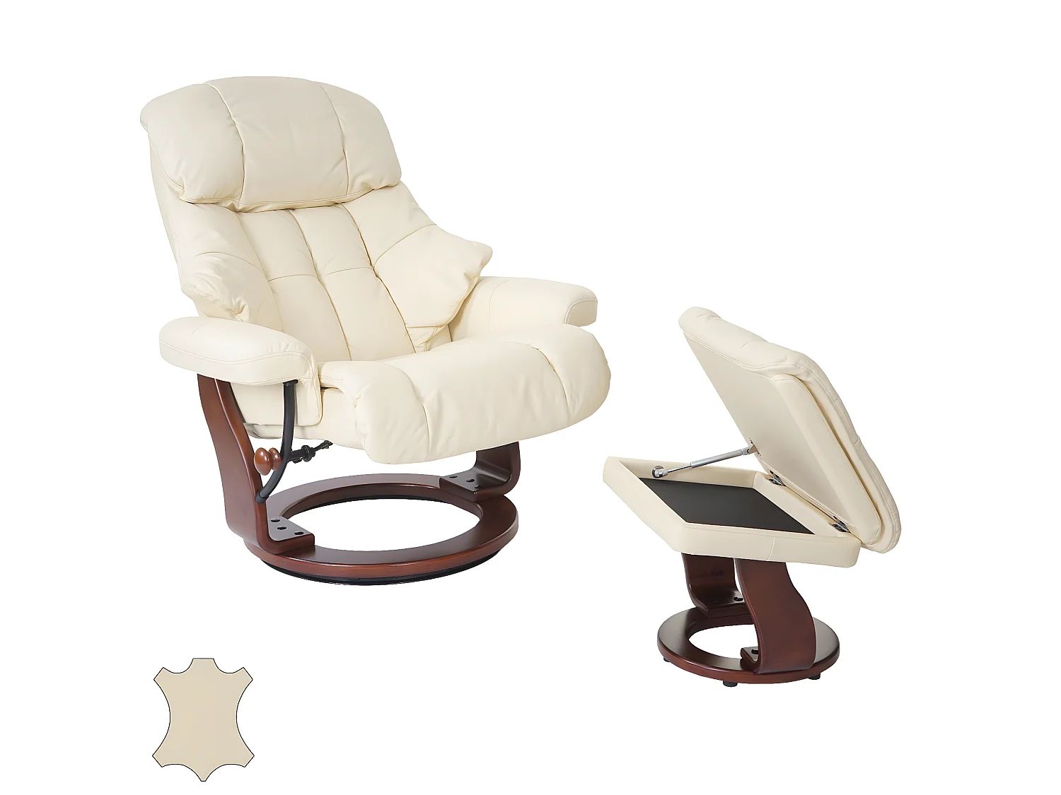 Relaxfauteuil Windsor XXL met voetenbank,  crème, walnoot look