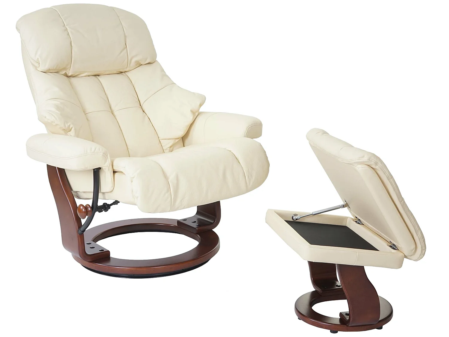 Relaxfauteuil Windsor XXL met voetenbank,  crème, walnoot look