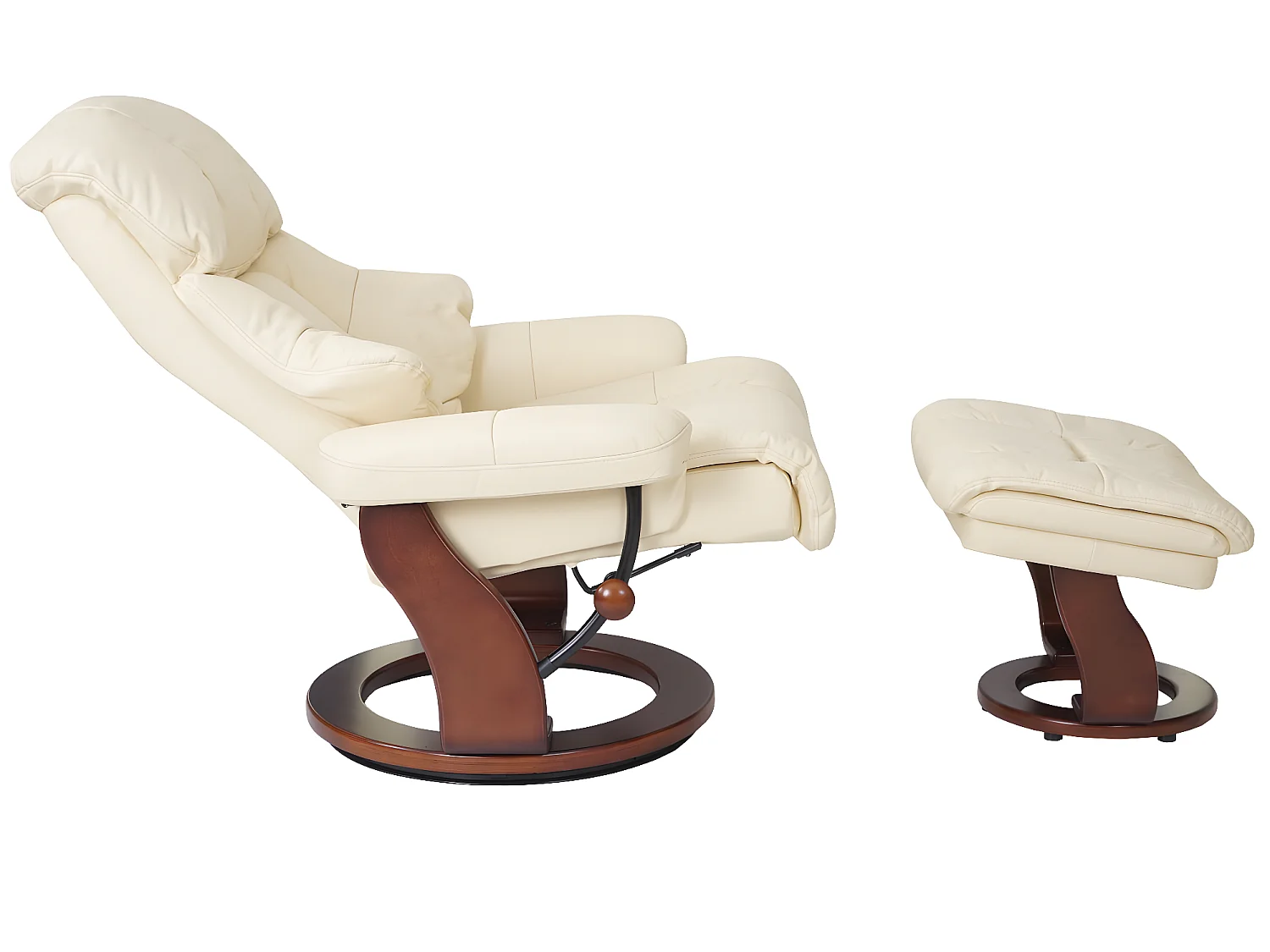 Relaxfauteuil Windsor XXL met voetenbank,  crème, walnoot look