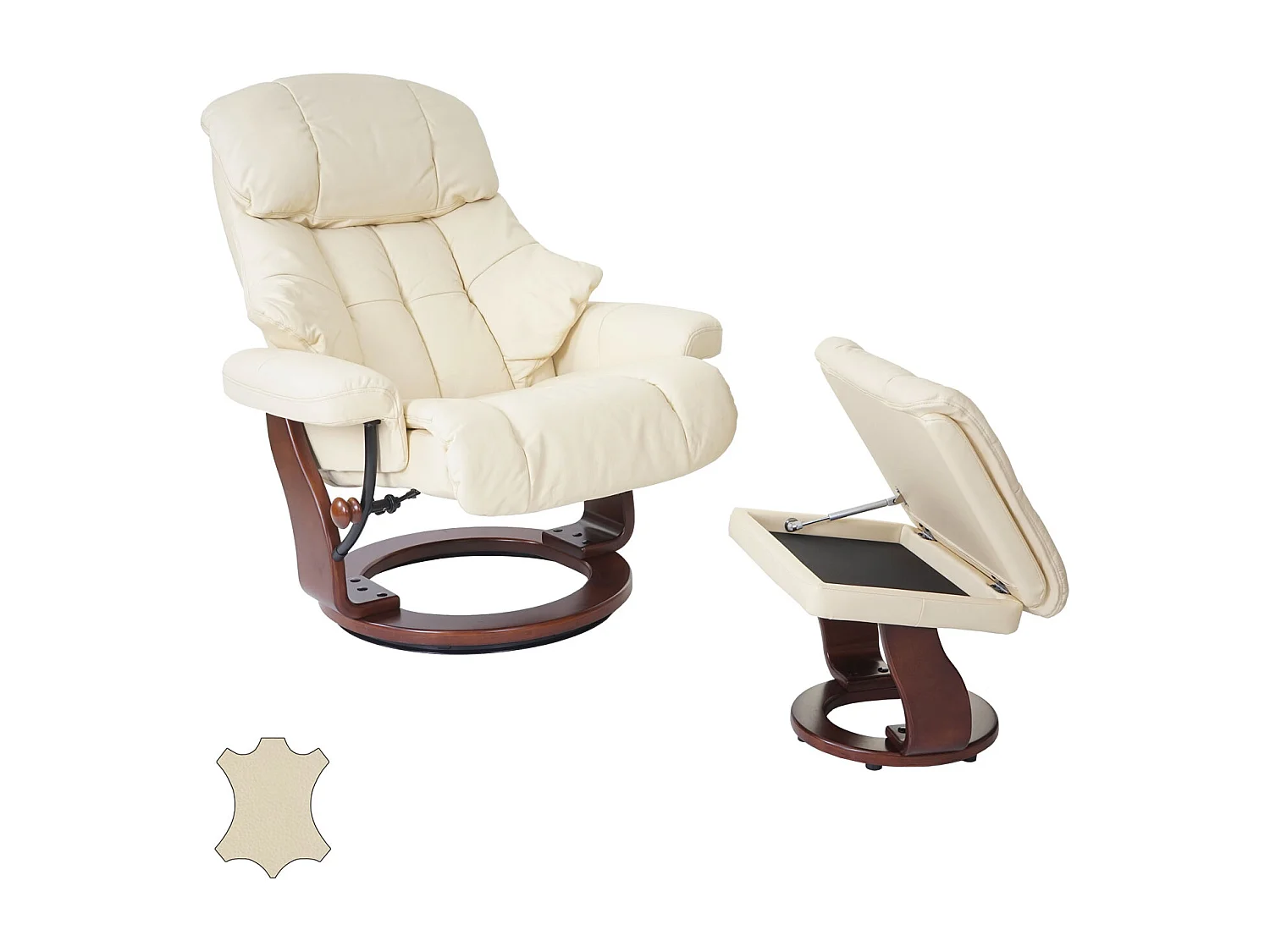 Relaxsessel Windsor XXL mit Hocker, Creme, Walnuss-Optik