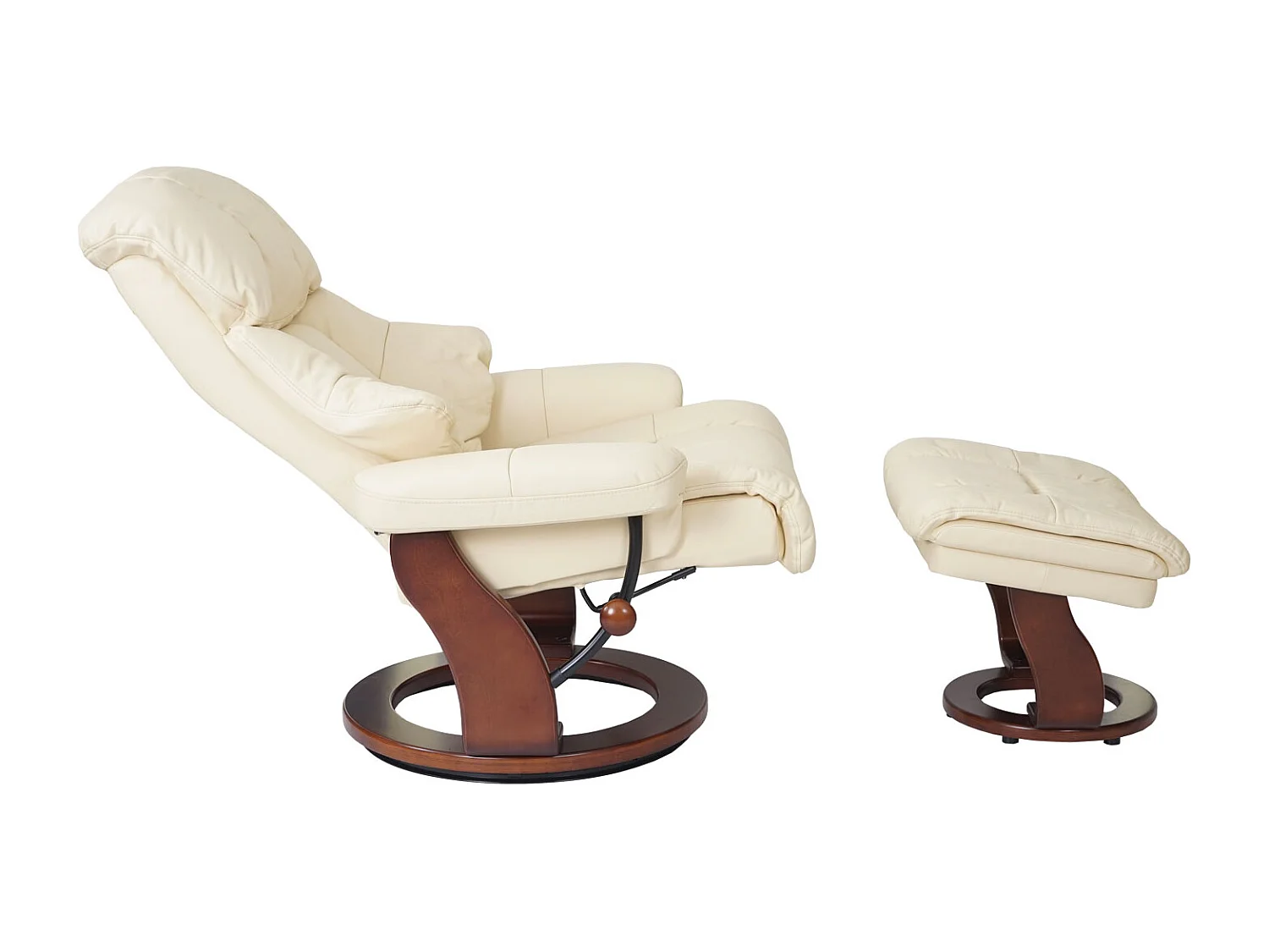 Relaxsessel Windsor XXL mit Hocker, Creme, Walnuss-Optik
