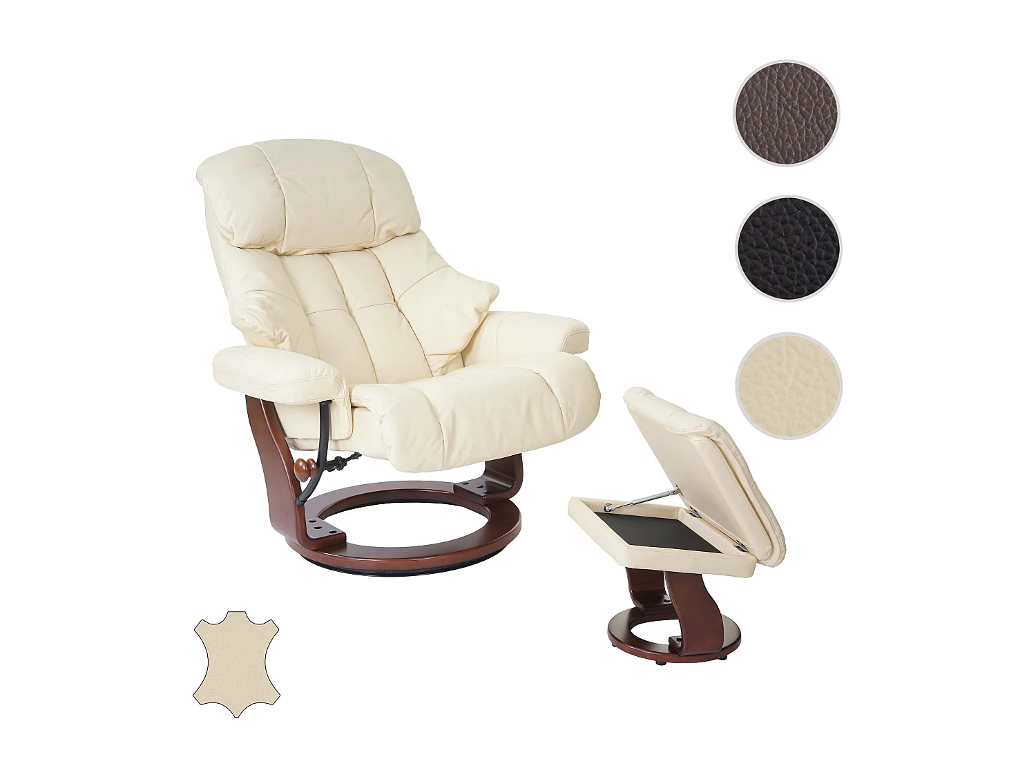 Relaxsessel Windsor XXL mit Hocker, Creme, Walnuss-Optik