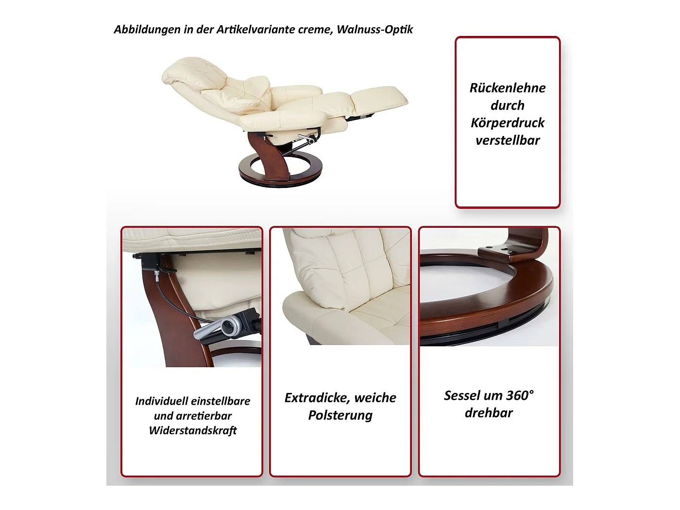 Leżanka Windsor 2,  kremowy, orzechowy wygląd