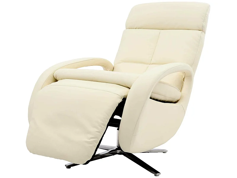 Poltrona relax MCW-L11, TV regolabile, funzione reclinabile girevole, vera pelle ~ avorio bianco