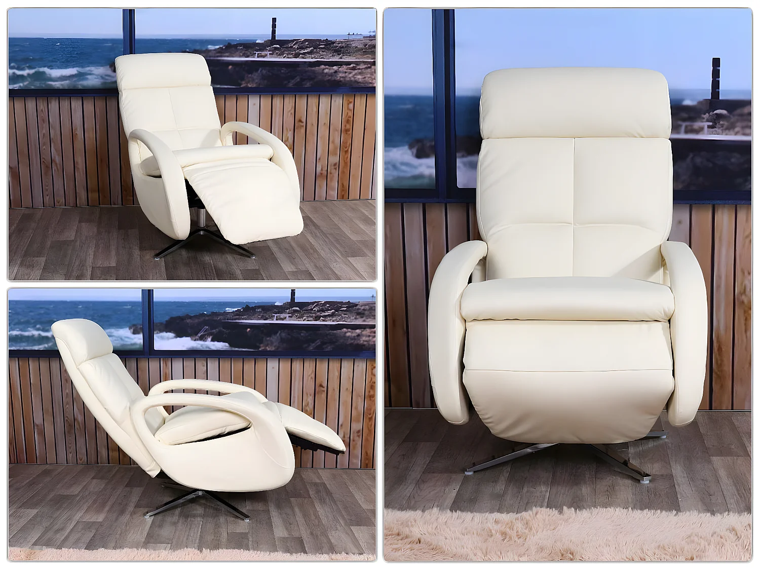 Relaxfauteuil MCW-L11 draaibaar, volledig leer,  crème-wit