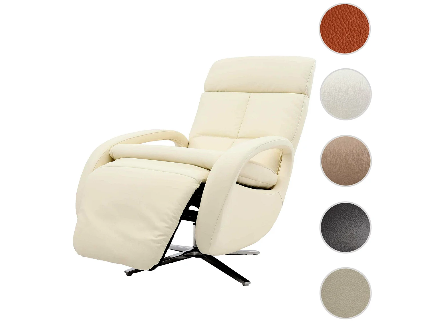 Relaxfauteuil MCW-L11 draaibaar, volledig leer,  crème-wit
