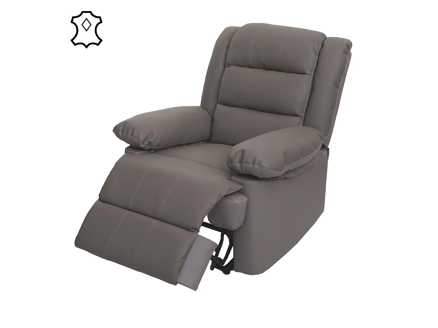 Poltrona relax reclinabile TV MCW-G15 regolabile vera pelle ecopelle grigio beige