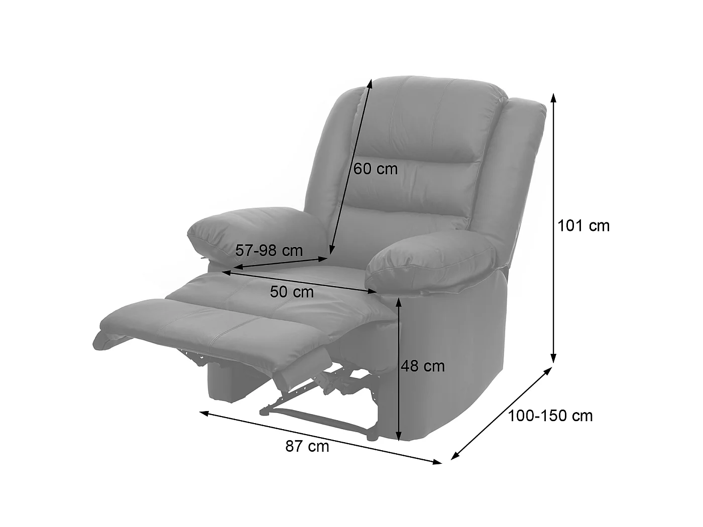 Poltrona relax reclinabile TV MCW-G15 regolabile vera pelle ecopelle grigio beige