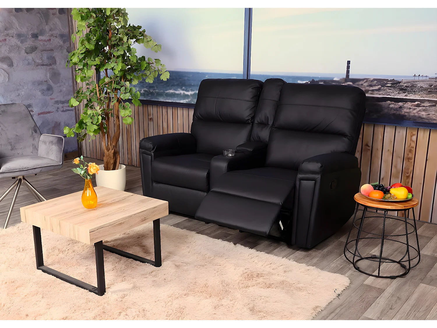 2-zits bioscoopstoel MCW-K17,  kunstleder zwart