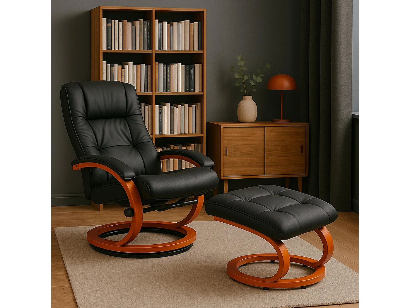 Relaxsessel Aprilia mit Hocker, Schwarz