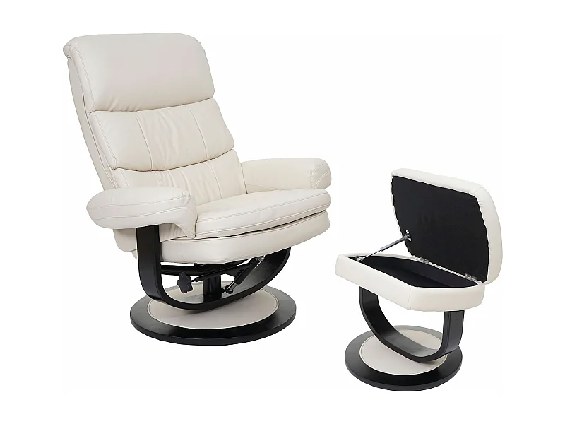 Poltrona relax reclinabile MCW-C16 ecopelle girevole con poggiapiedi avorio