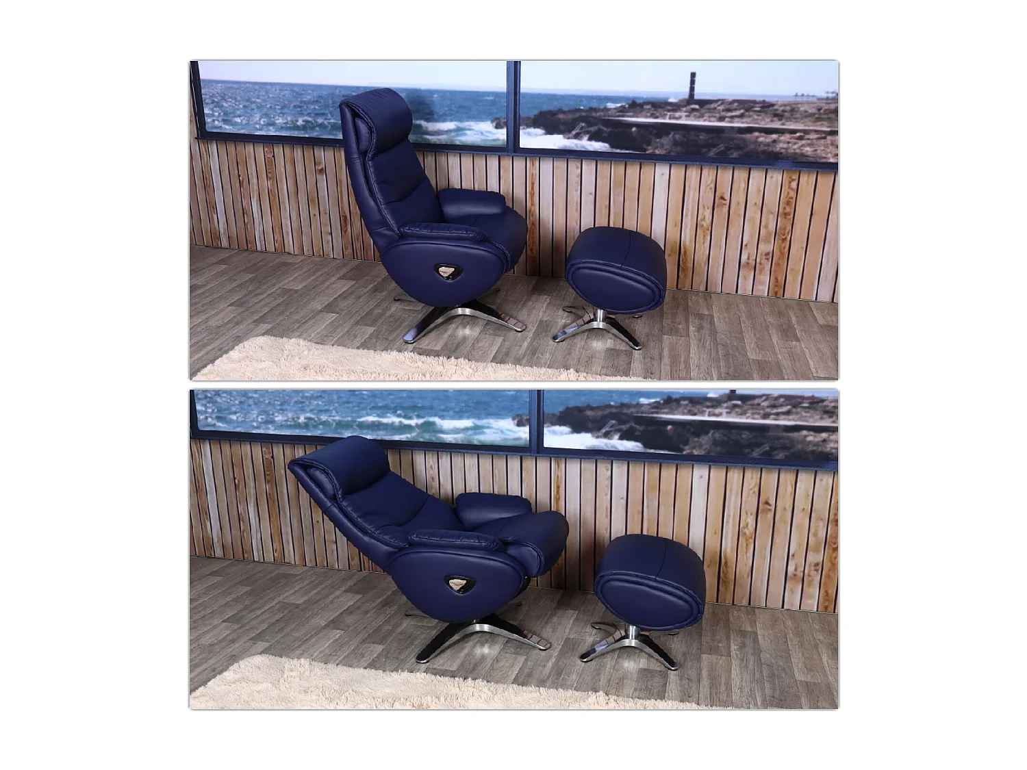 Relaxfauteuil met voetenbank MCW-K98,  blauw