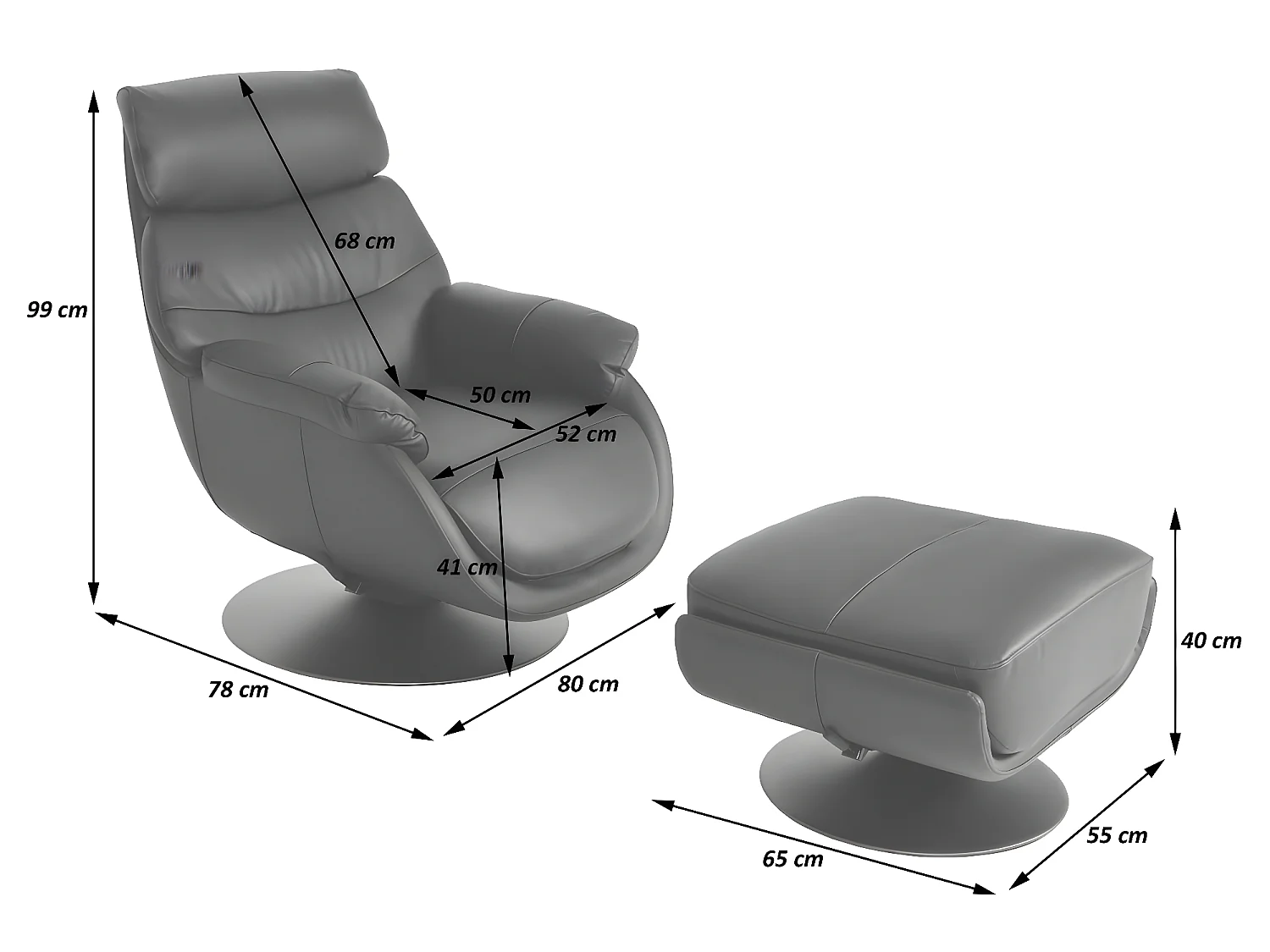 Relaxsessel mit Hocker MCW-K99, Creme-weiß
