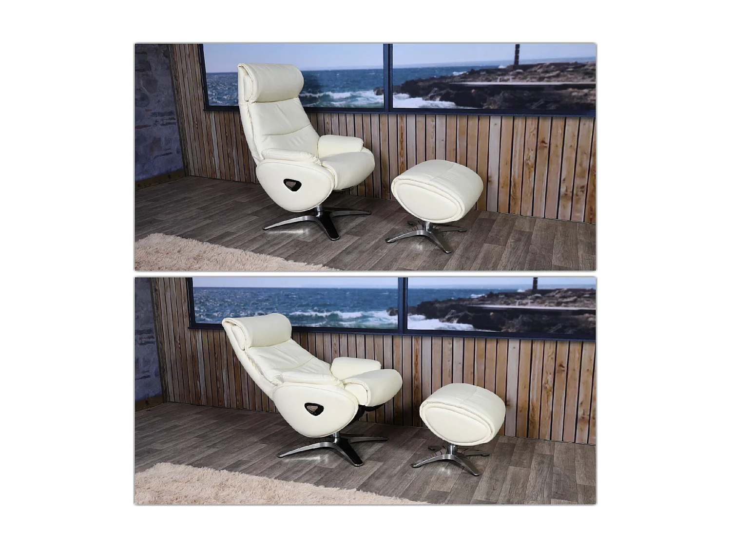 Relaxfauteuil met voetenbank MCW-K98,  crème-wit