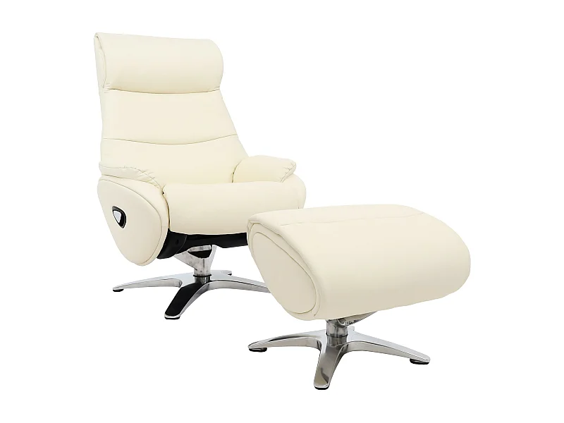 Relaxsessel mit Hocker MCW-K98, Creme-weiß