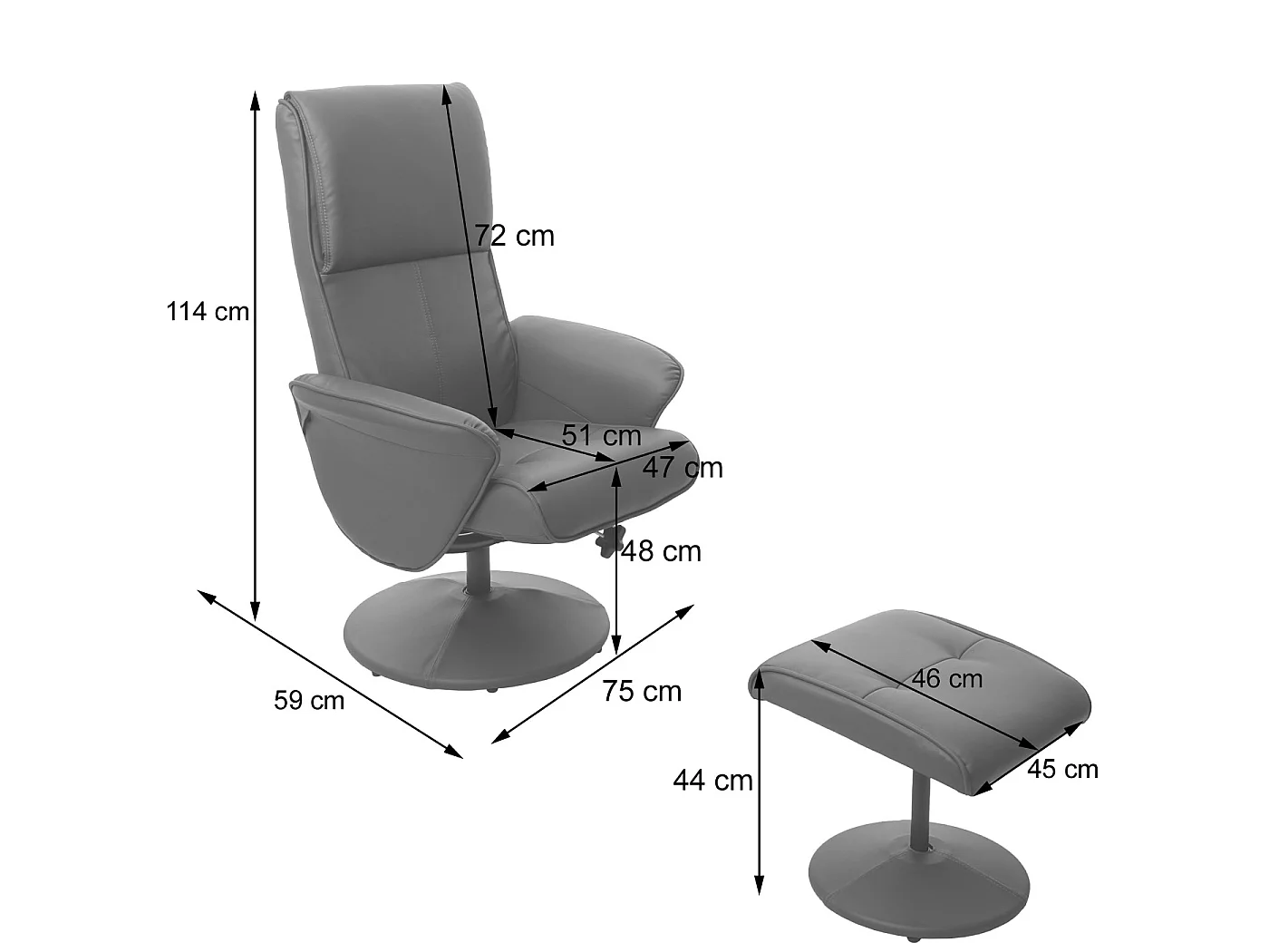 Stockholm recliner,  faux leather, matt grey