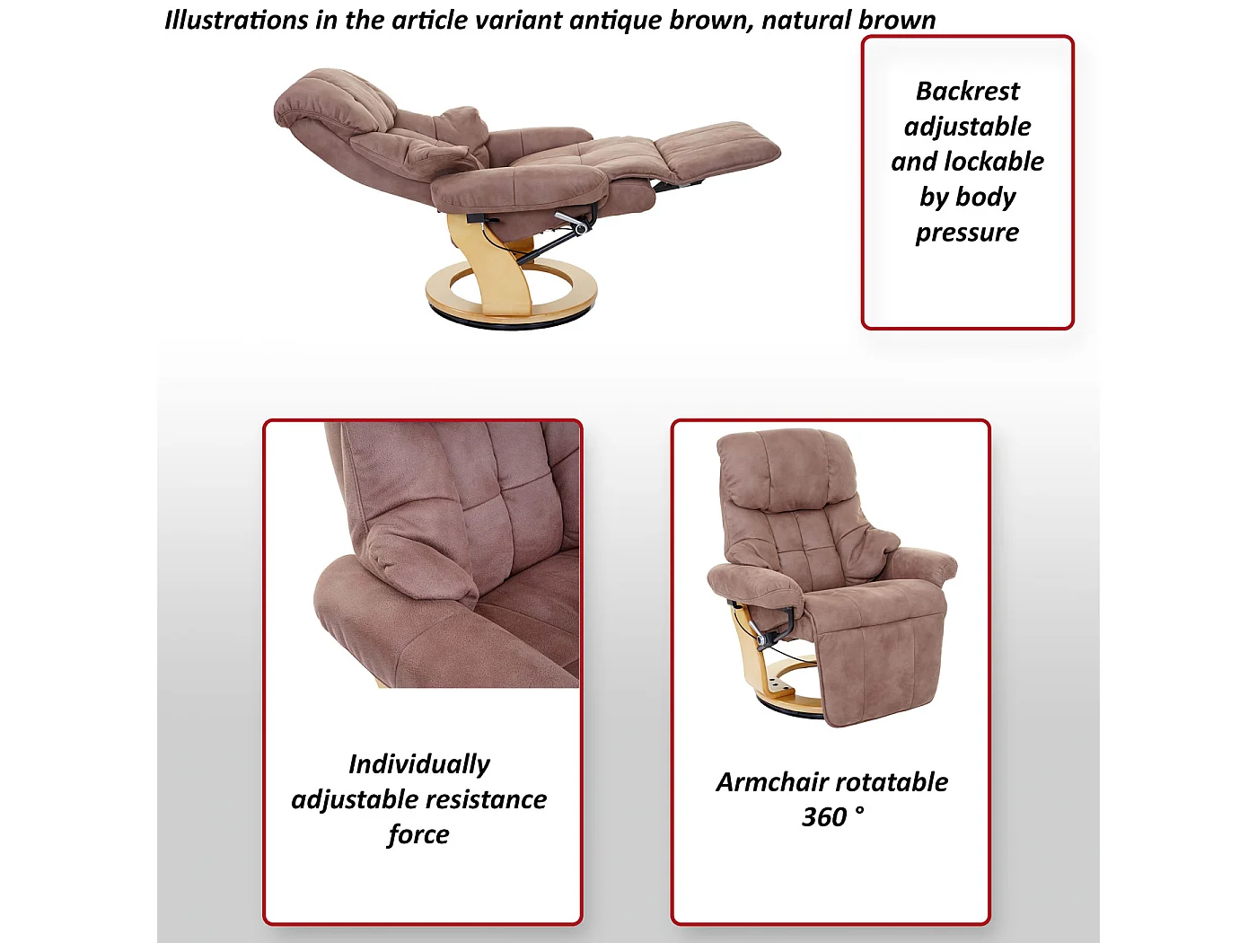 Leżanka Windsor 2,  antyczny brąz, naturalny brąz