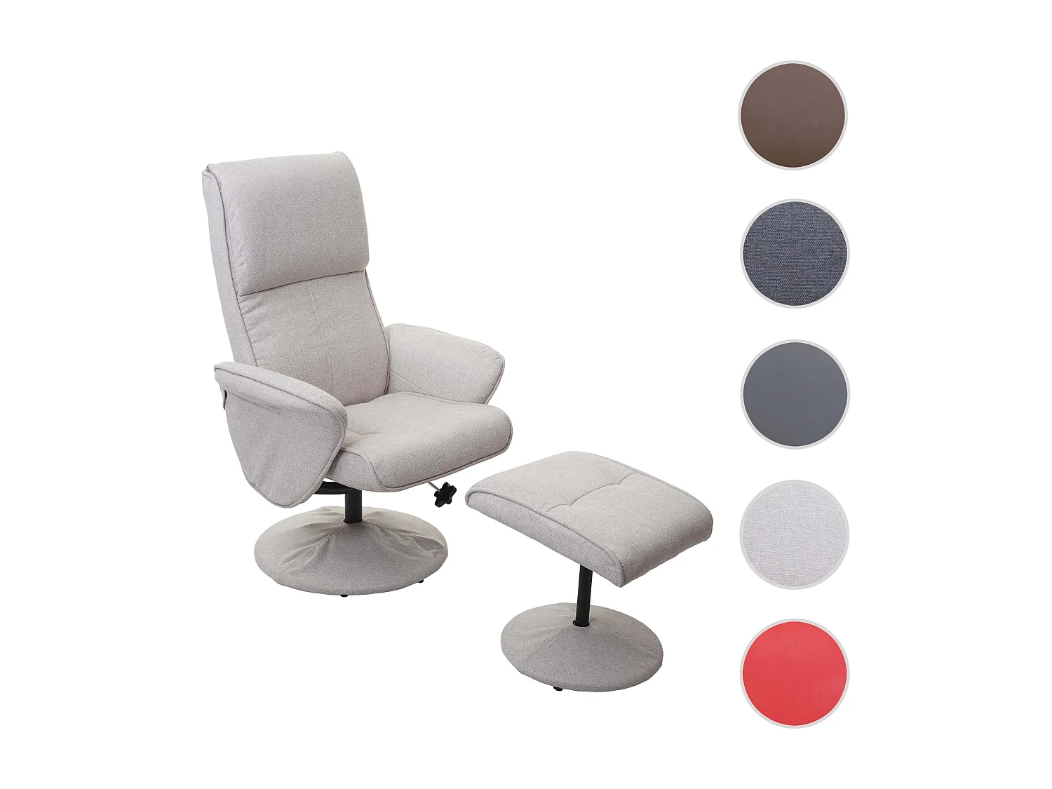 Poltrona relax reclinabile Helsinki girevole con poggiapiedi tessuto avorio beige