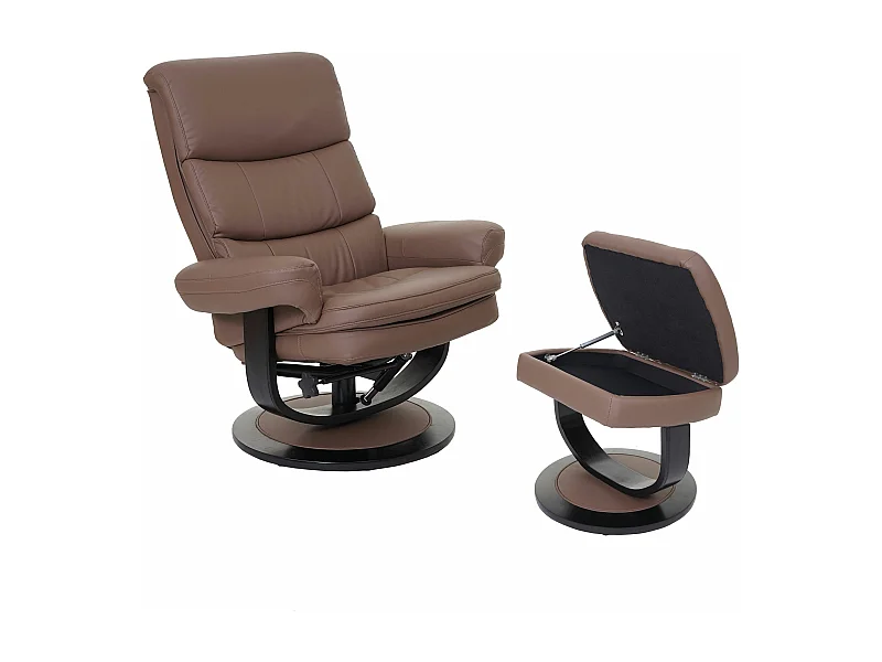 Poltrona relax reclinabile MCW-C16 ecopelle girevole con poggiapiedi marrone