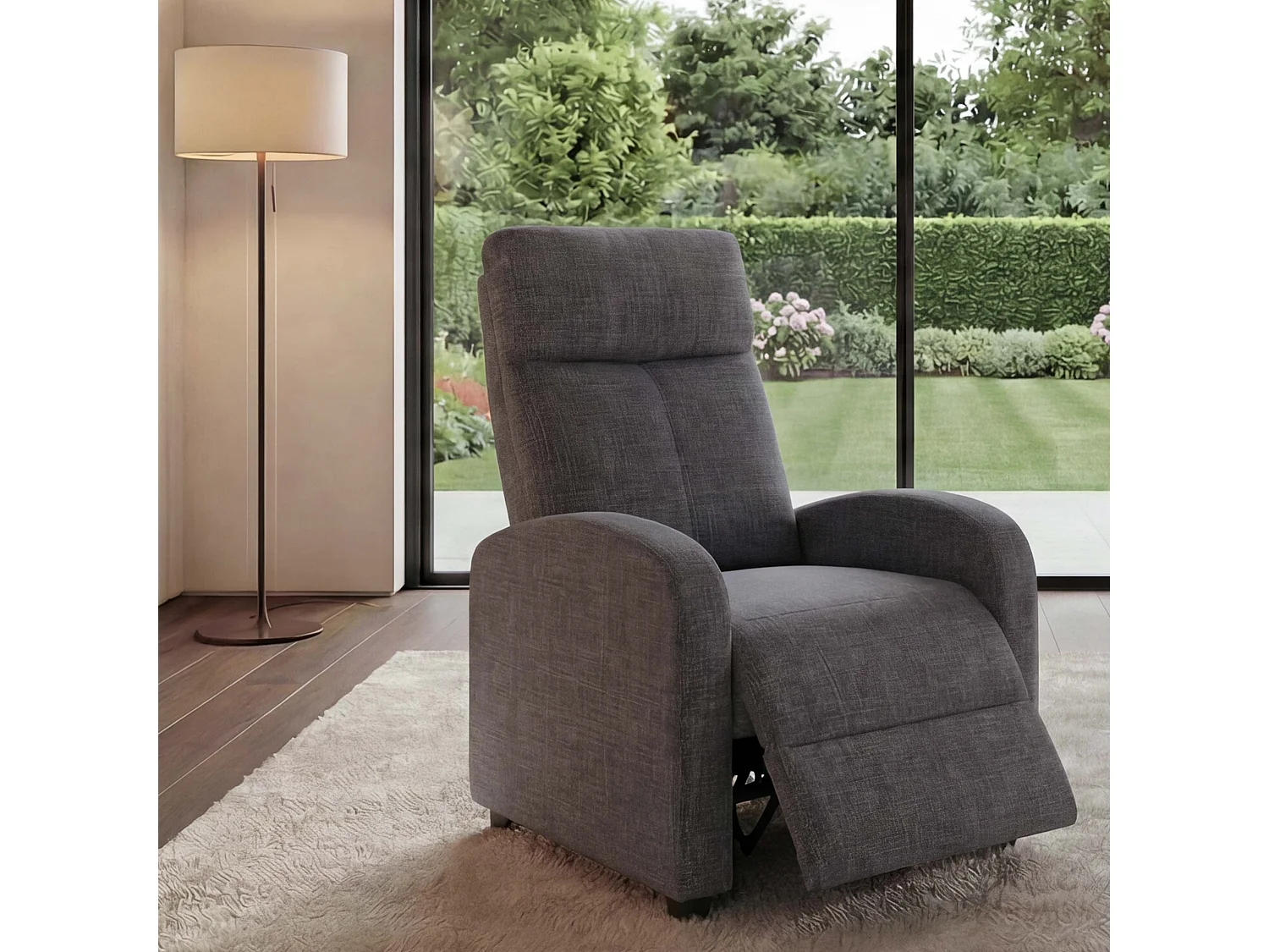 Poltrona relax reclinabile TV MCW-F76 design moderno 102x67x90cm tessuto grigio marrone