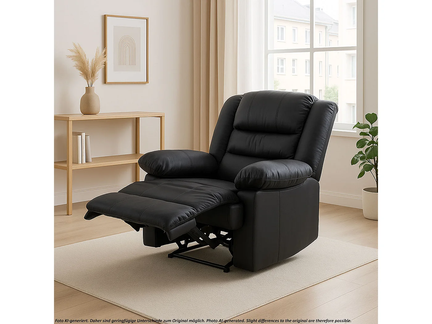 Poltrona relax reclinabile TV MCW-G15 regolabile vera pelle ecopelle nero