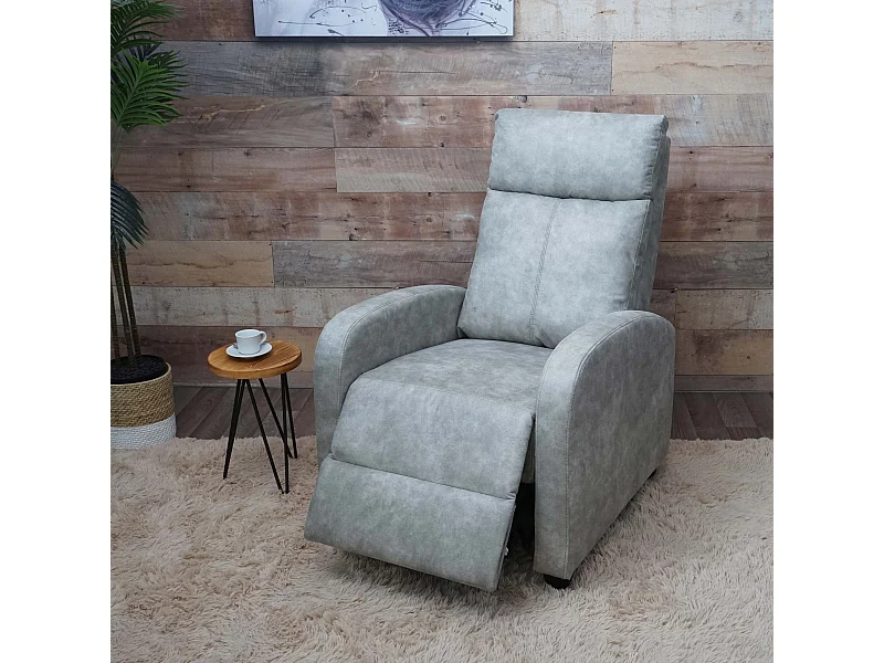 Poltrona relax reclinabile TV MCW-F76 design moderno tessuto vintage grigio chiaro