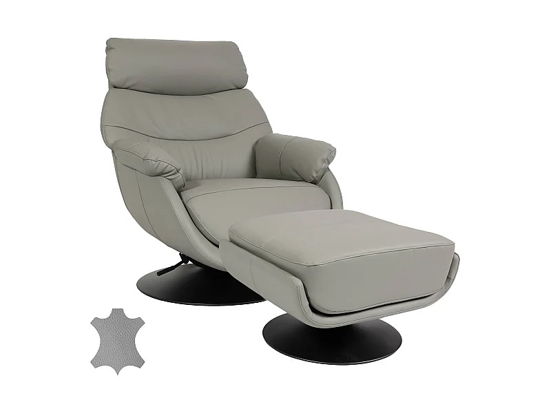 Poltrona relax con poggiapiedi MCW-K99, sedia TV, funzione dondolo girevole, metallo vera pelle/ecopelle ~ grigio