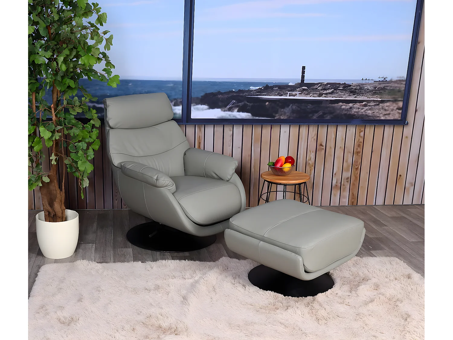 Relaxfauteuil met voetenbank MCW-K99,  grijs