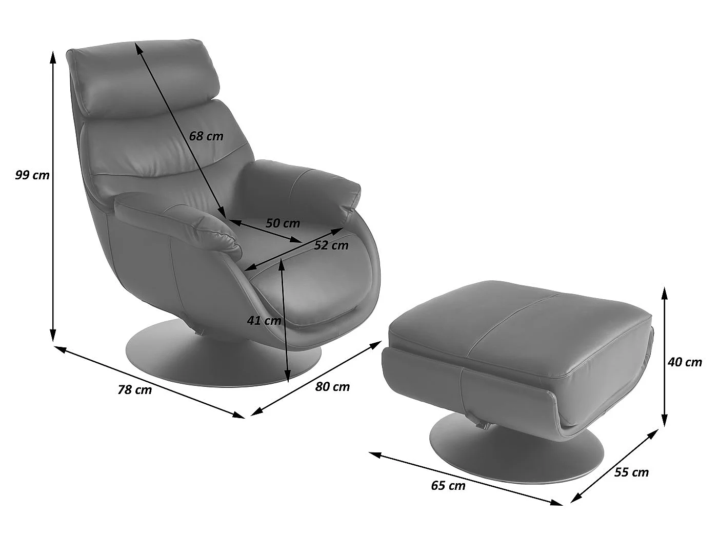 Relaxsessel mit Hocker MCW-K99, Grau